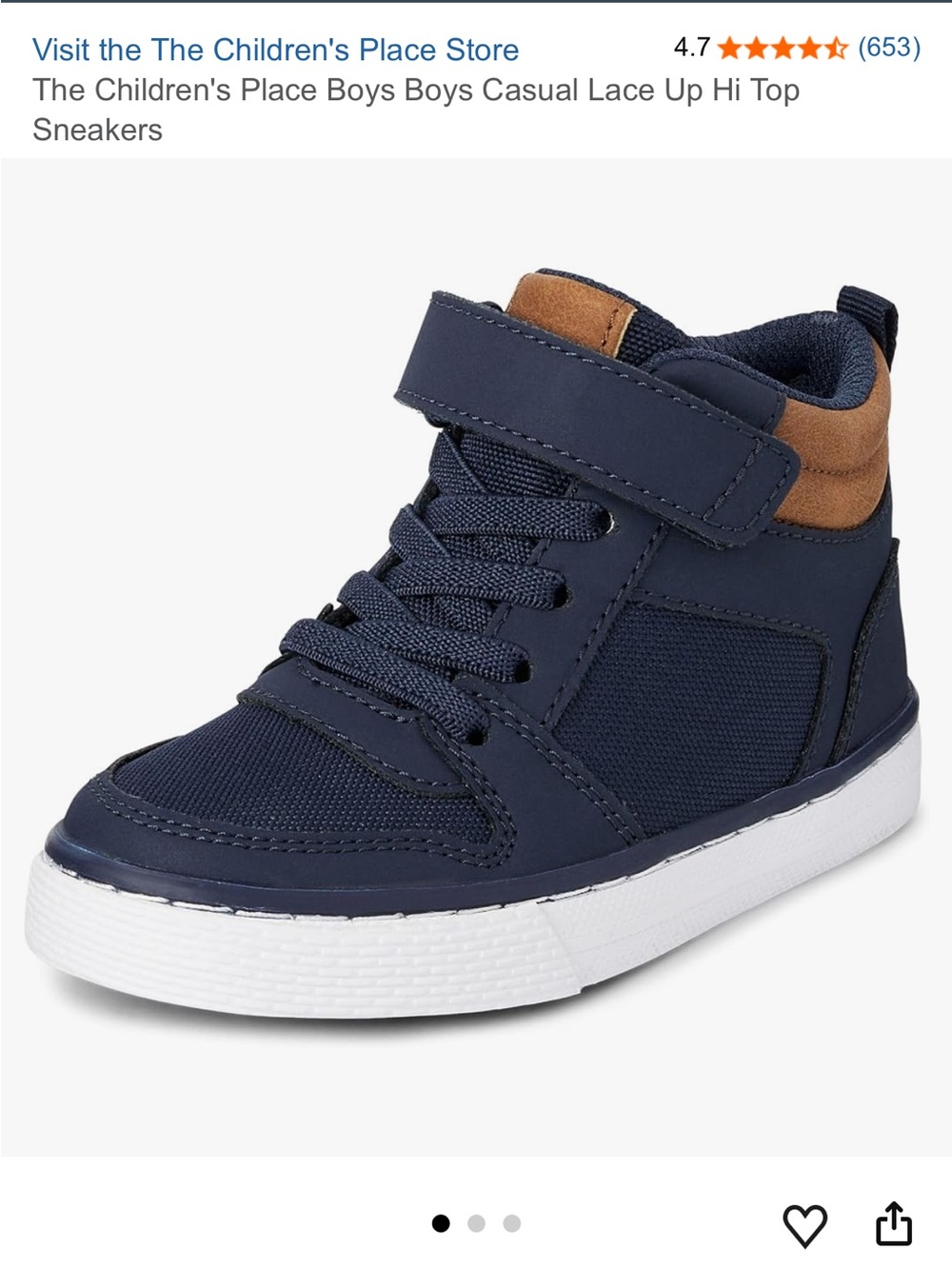 The Children's Place Navy High-Top Sneakers with Tan Accent